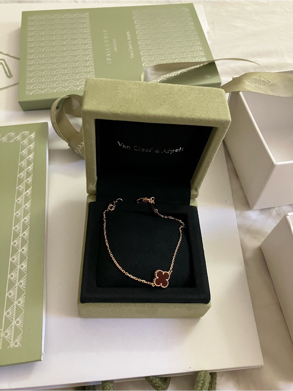 Van Cleef & Arpels Rose Gold Bracelet with Pink Alhambra Motif